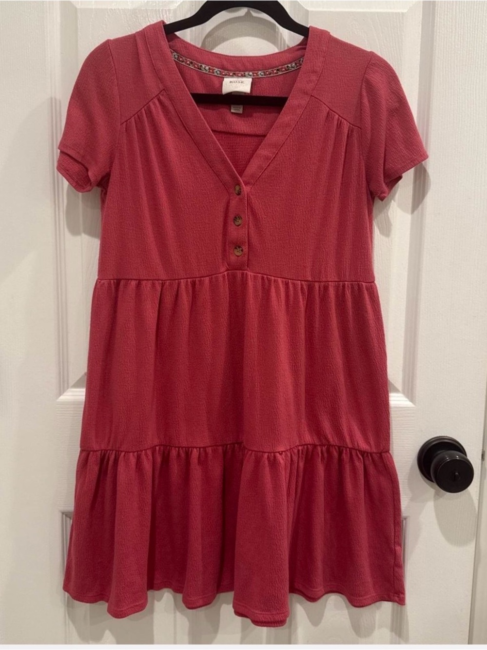 Pink Rose Short Sleeve Tiered Mini Dress